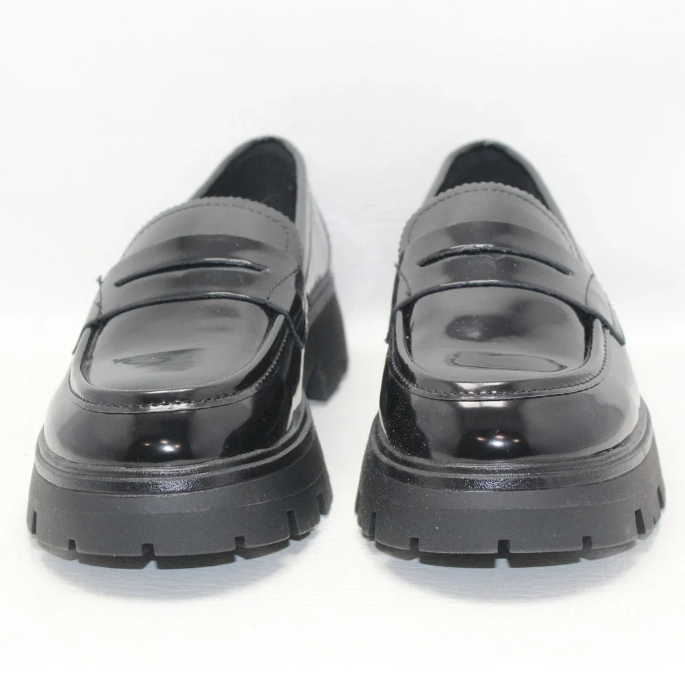 Cestfini Womens Black Patent Lug Sole Chunky Platform Penny Loafer Size 6.5 NWOB